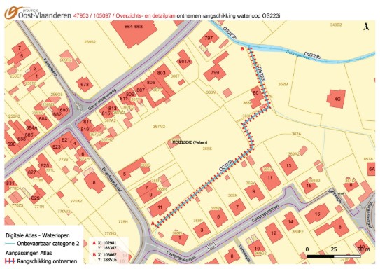 Overzichts- en detailplan ontnemen rangschikking waterloop OS223i