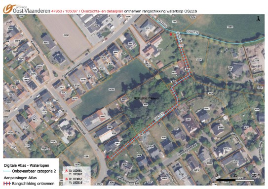 Overzichts- en detailplan ontnemen rangschikking waterloop OS223i